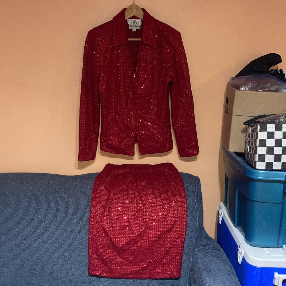 St. John Sparkling Red Skirt and blazer Set